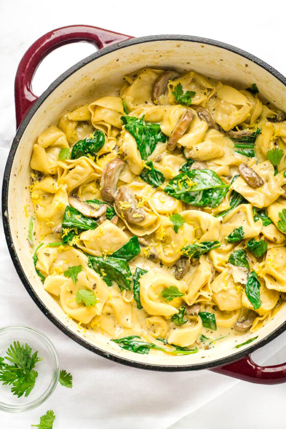 One Pot Tortellini with Mushrooms Happy Veggie Kitchen