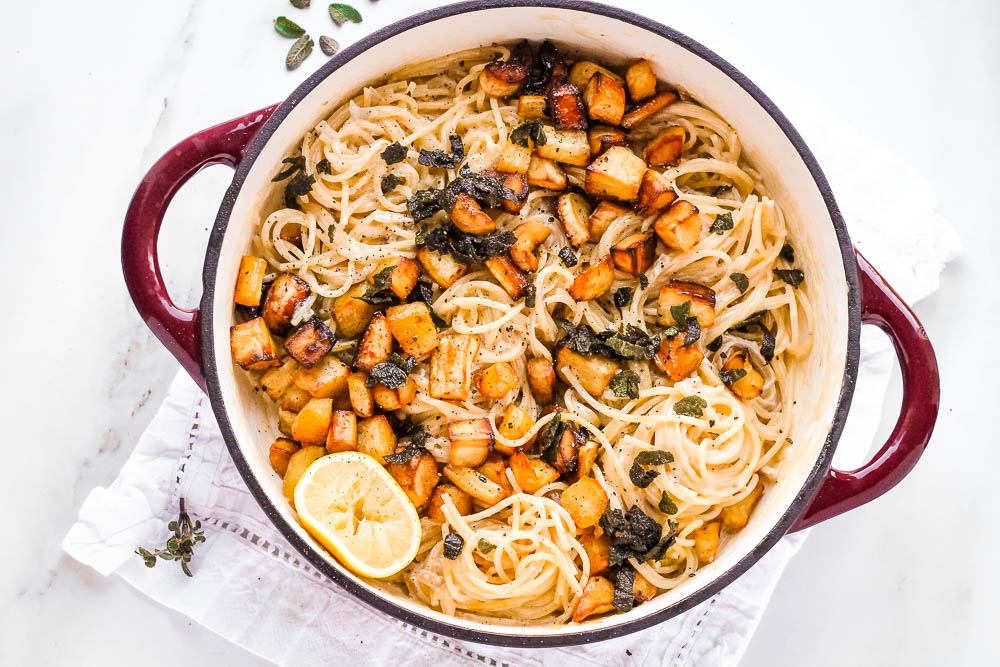 Cheesy Parsnip Pasta Happy Veggie Kitchen