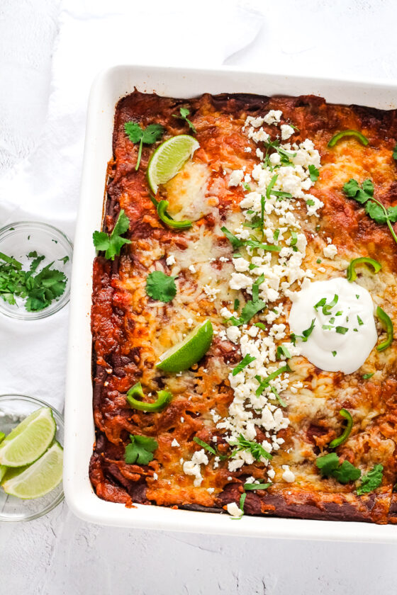 Four Cheese Enchilada Casserole Happy Veggie Kitchen