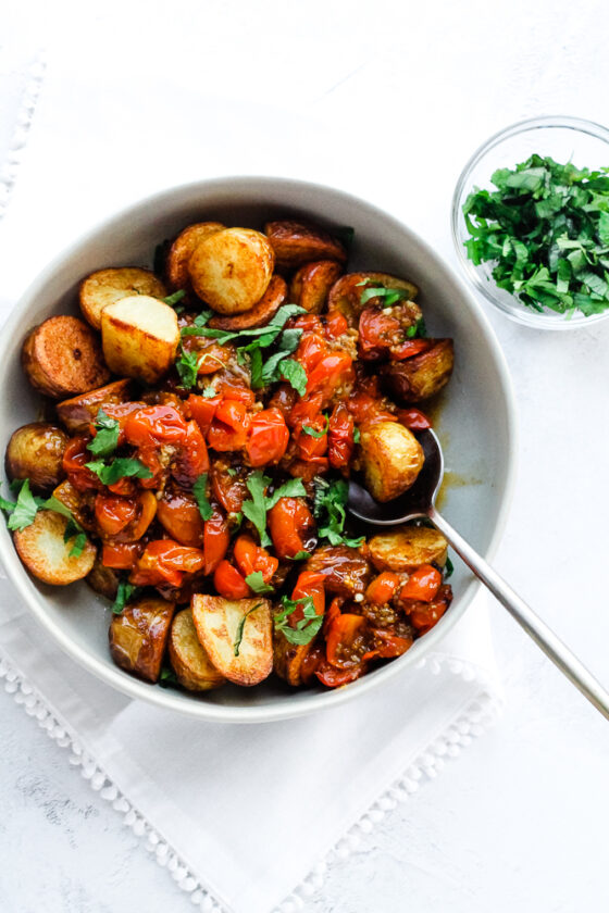 Roasted Potatoes with Tomatoes & Herbs Happy Veggie Kitchen