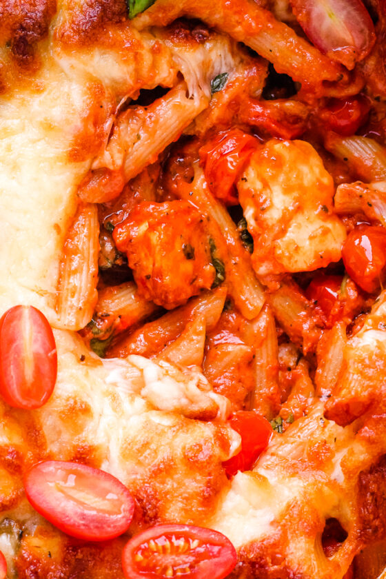 Creamy Halloumi Pasta Bake with Cherry Tomatoes Happy Veggie Kitchen