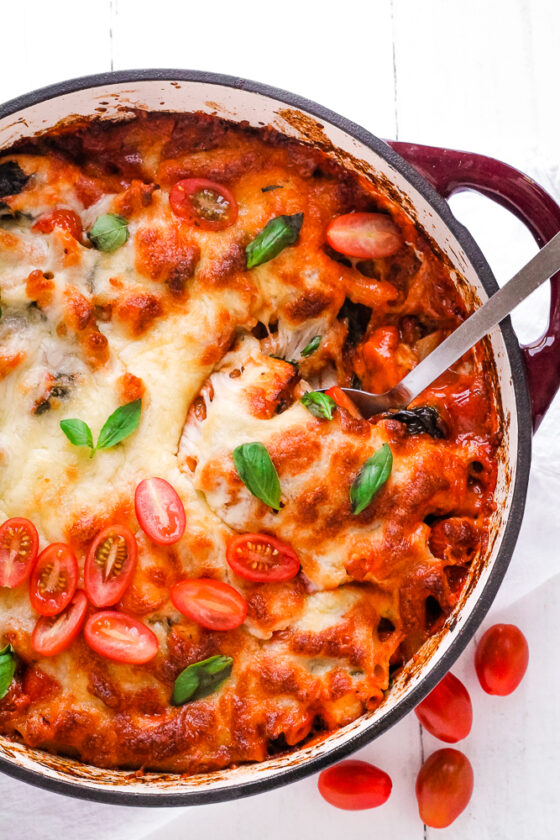 Creamy Halloumi Pasta Bake with Cherry Tomatoes Happy Veggie Kitchen