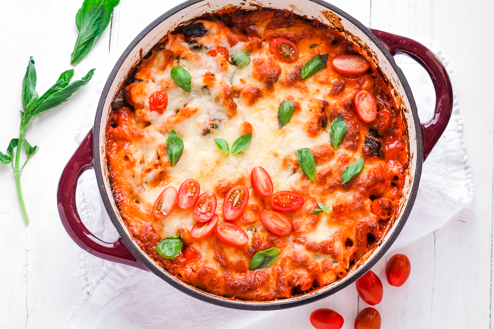 Creamy Halloumi Pasta Bake with Cherry Tomatoes Happy Veggie Kitchen