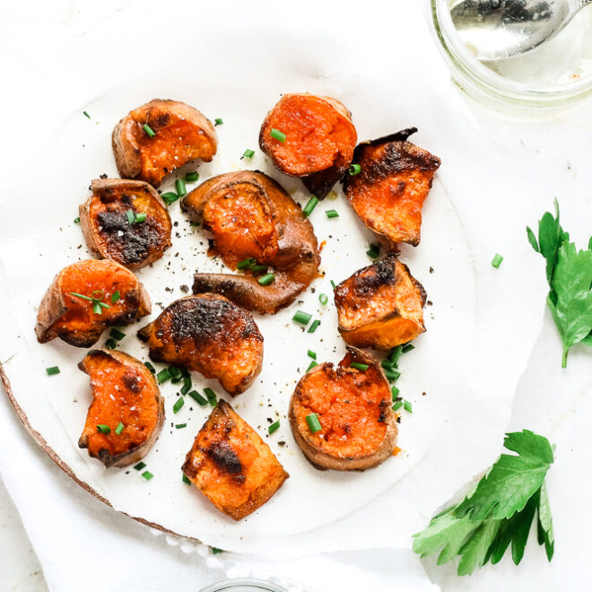 Air Fryer Smashed Sweet Potatoes Happy Veggie Kitchen
