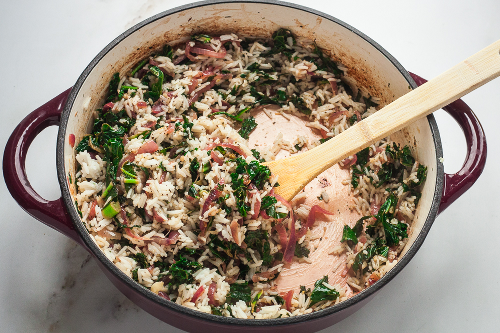 View of Feta & Kale Rice - Happy Veggie Kitchen
