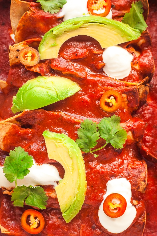 Close up of enchiladas in the pan