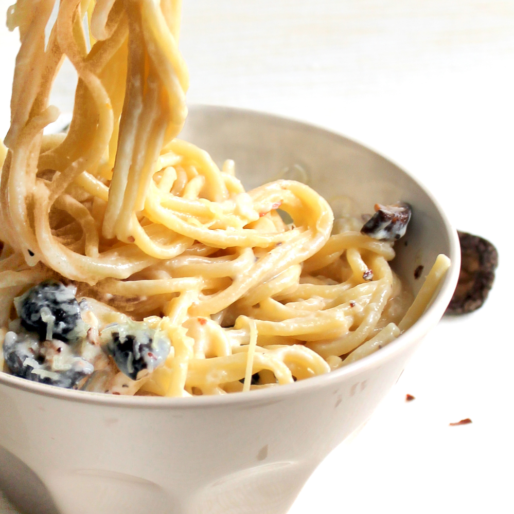 Shiitake Mushroom Carbonara with Greek Yogurt Happy Veggie Kitchen