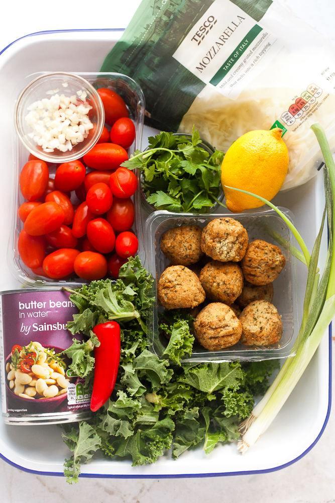 Ingredients for falafel dinner bake