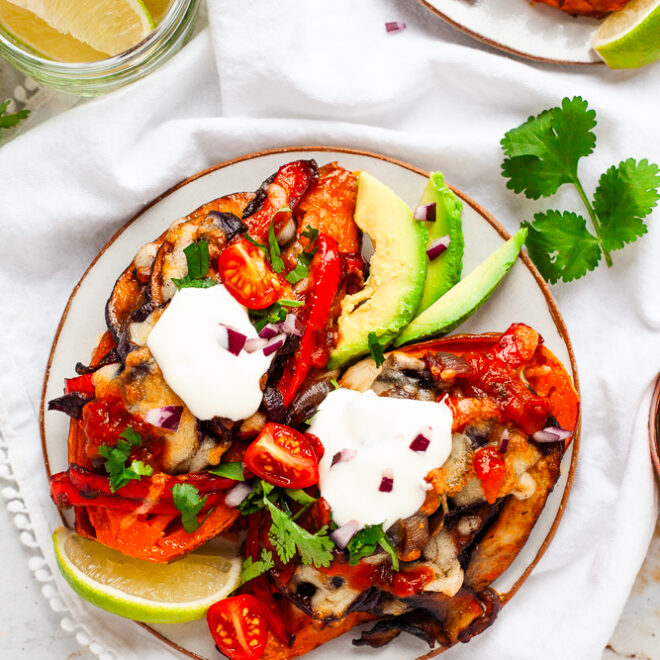 Vegetarian Fajita Stuffed Sweet Potatoes Happy Veggie Kitchen