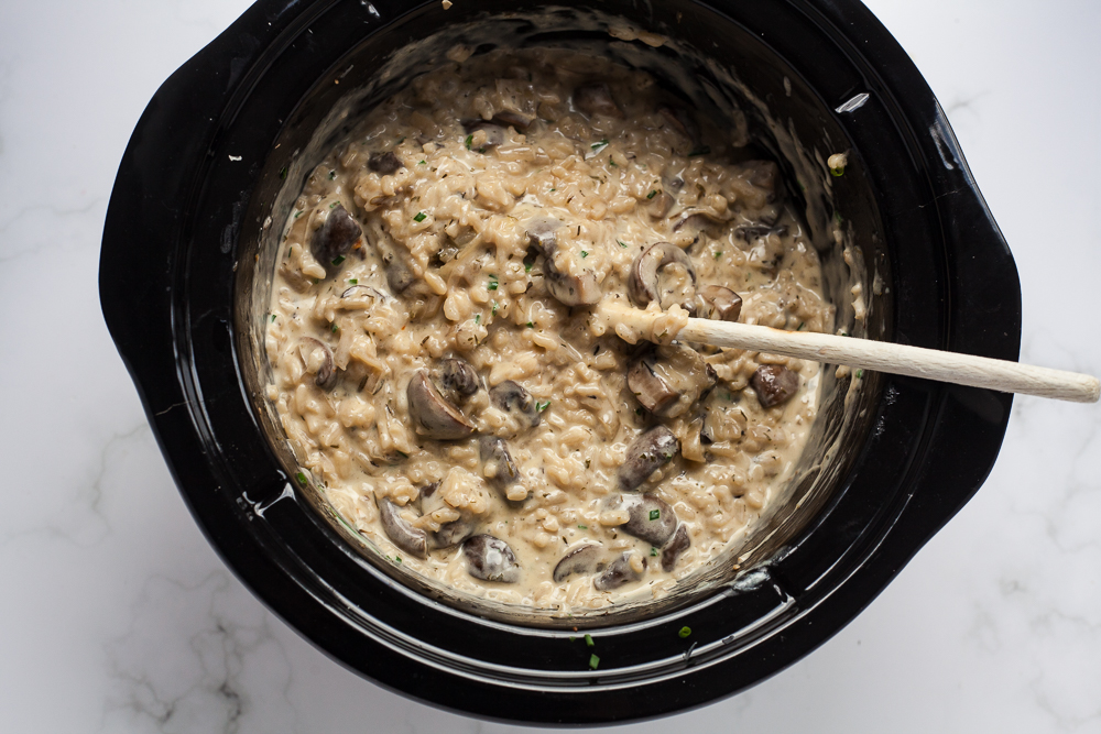 Slow Cooker Mushroom Risotto - Happy Veggie Kitchen