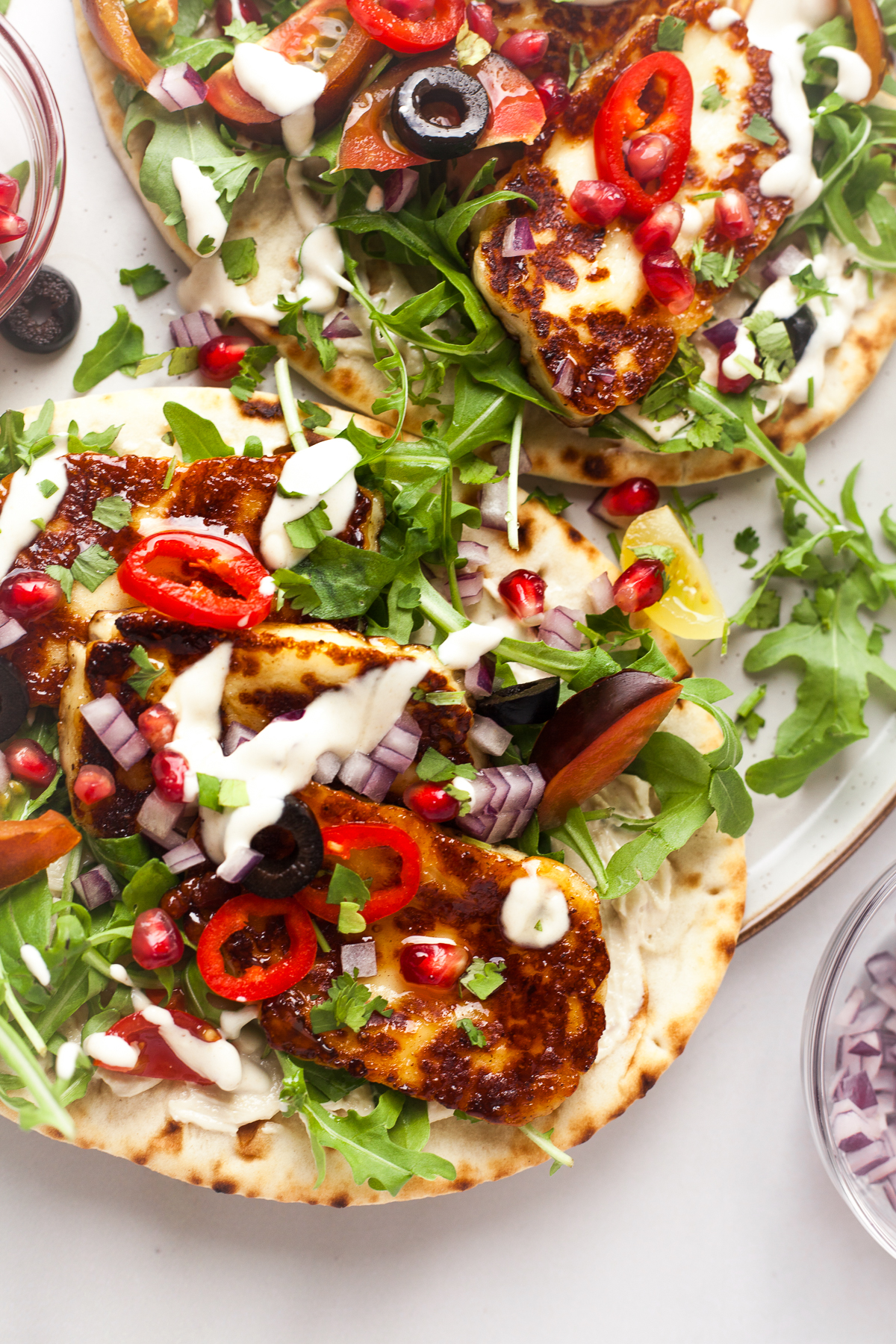 Hot Honey Halloumi Flatbreads Happy Veggie Kitchen