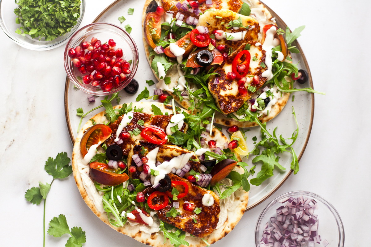Hot Honey Halloumi Flatbreads Happy Veggie Kitchen