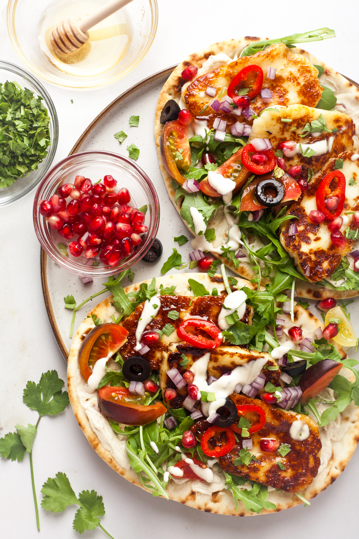 Hot Honey Halloumi Flatbreads Happy Veggie Kitchen