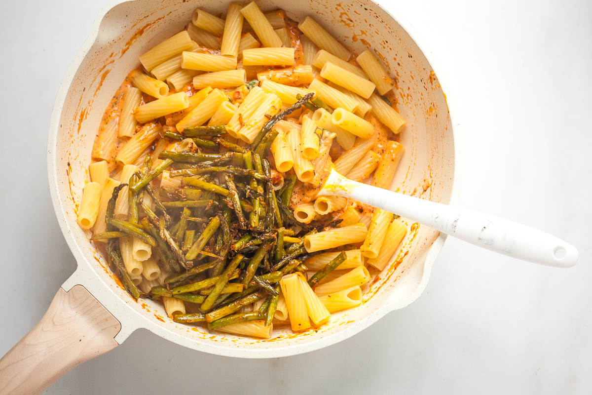 Roasted Asparagus and Cherry Tomato Pasta - Happy Veggie Kitchen