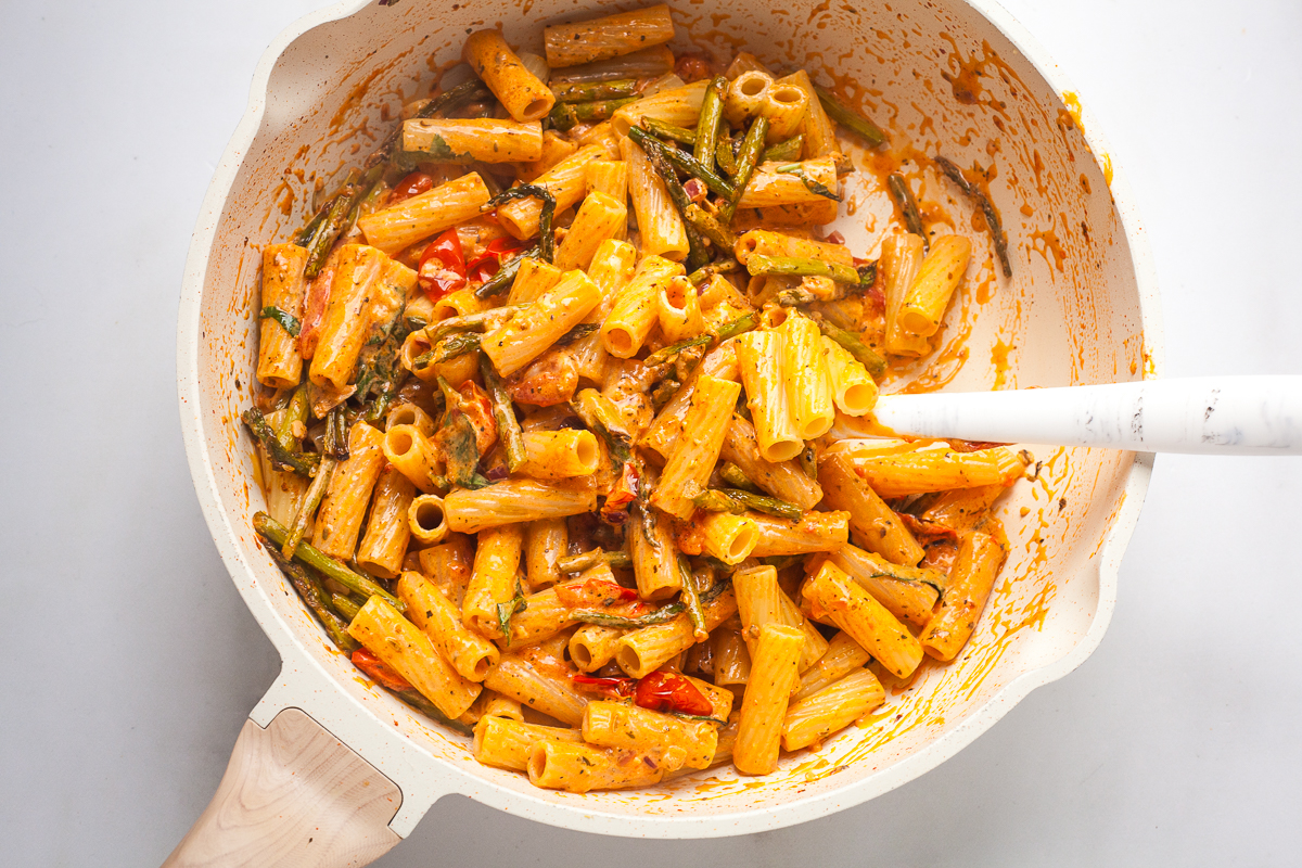 Roasted Asparagus and Cherry Tomato Pasta - Happy Veggie Kitchen