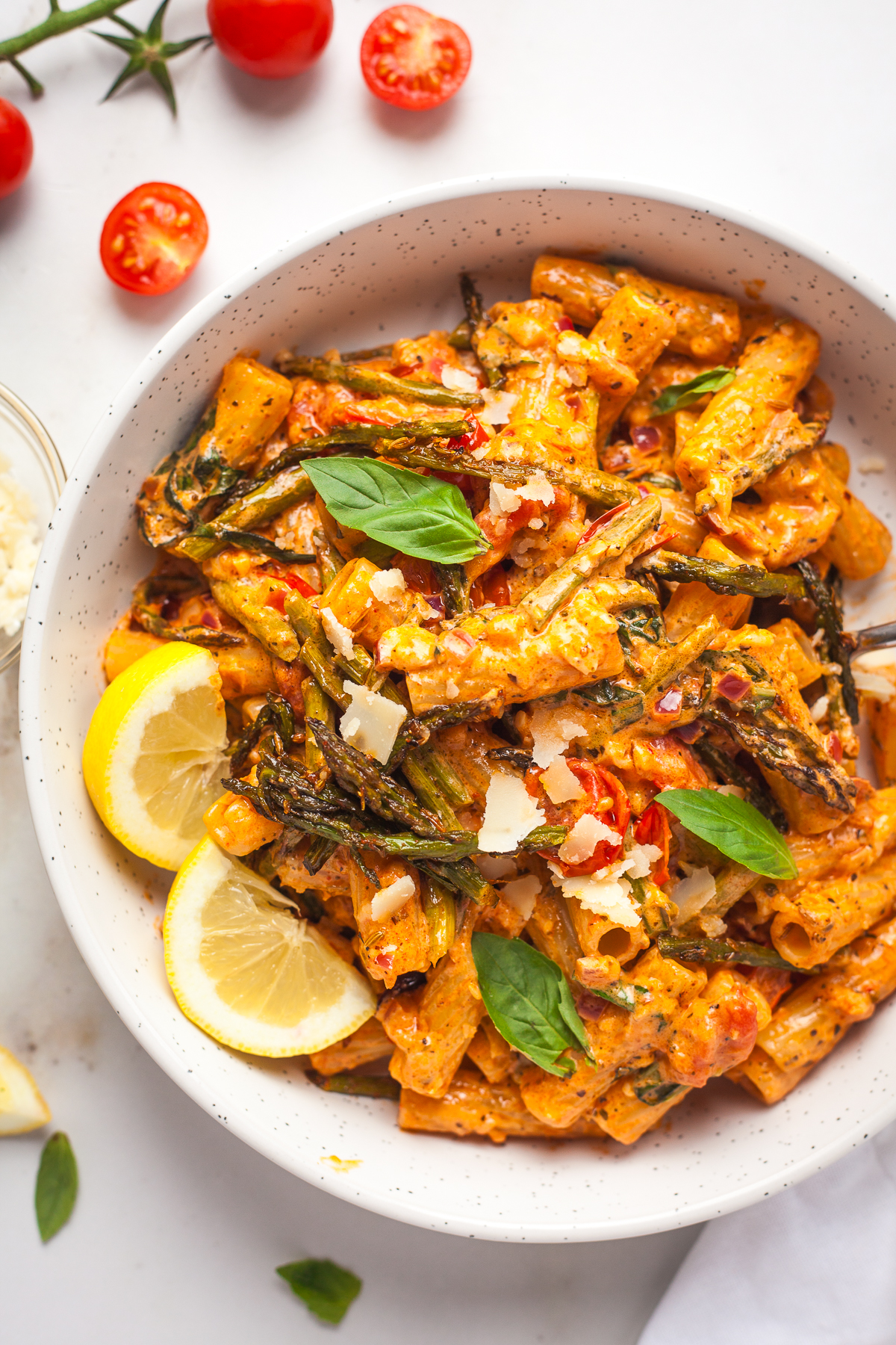 Roasted Asparagus and Cherry Tomato Pasta - Happy Veggie Kitchen