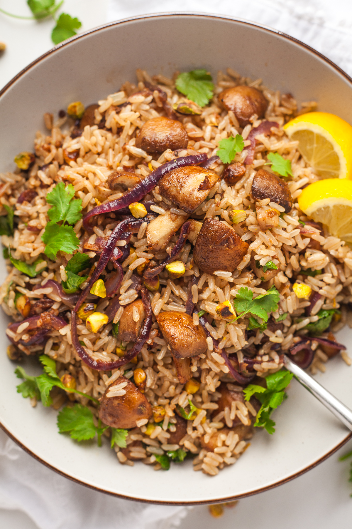Pistachio Rice Mushroom Rice Pilaf with Pistachios - Happy Veggie Kitchen