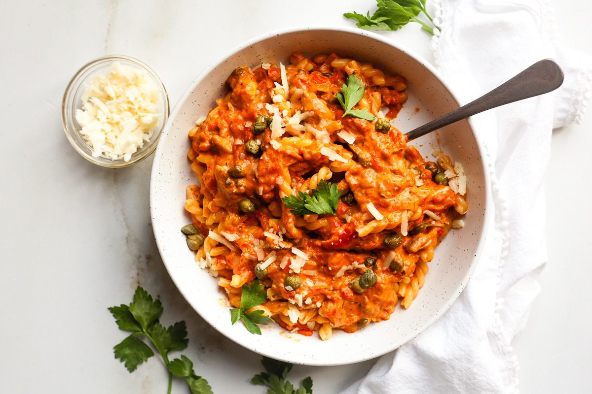 Creamy Caper Pasta - Happy Veggie Kitchen