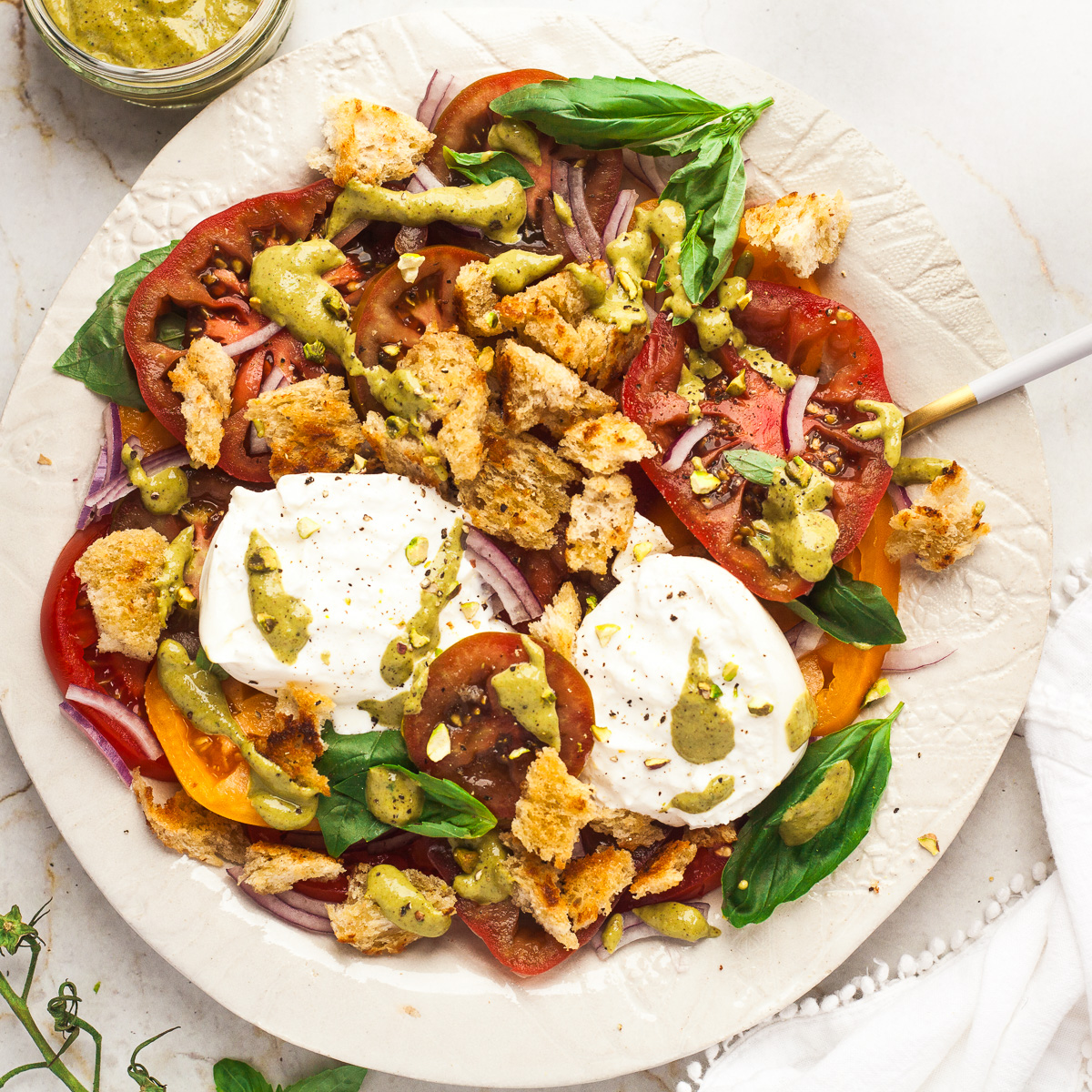 Heirloom Tomato Burrata Salad with Pistachio Dressing-image