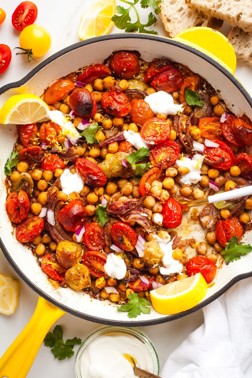 sheet pan Moroccan spiced chickpeas roasted vegetables couscous dinner