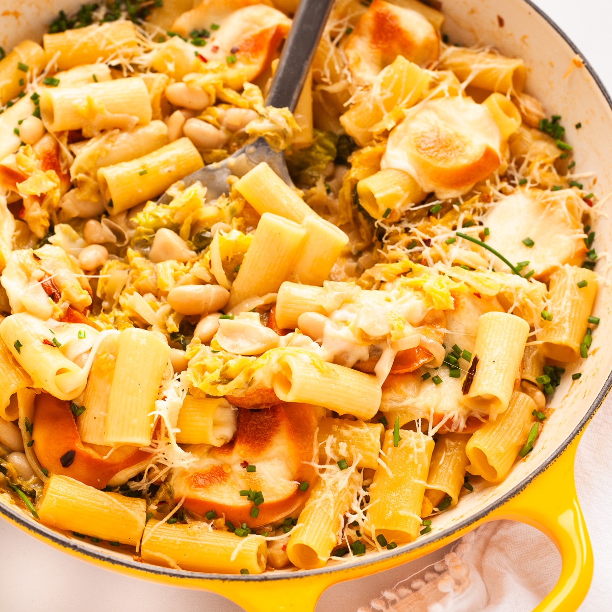 Caramelized Cabbage & White Bean Pasta Bake